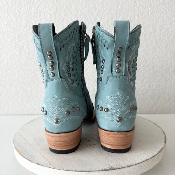 Lane COSSETTE Womens Cowboy Bootie 7.5 Blue Leather Cowgirl Western Ankle Boots - Picture 3 of 13